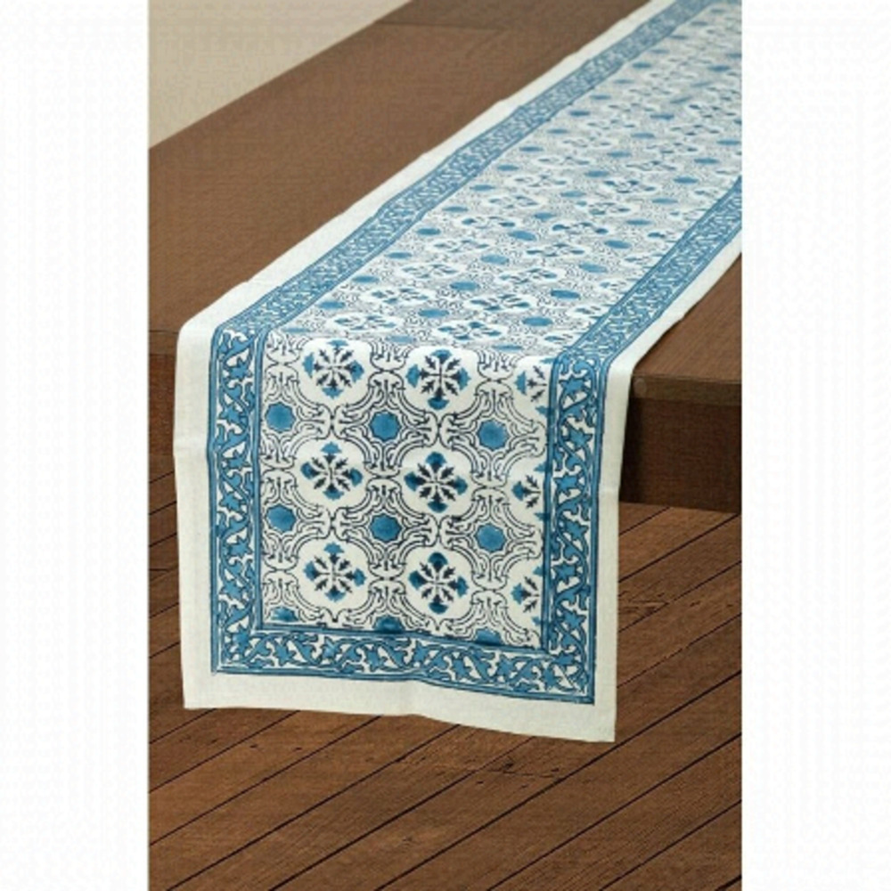 Sevya Handmade Fairtrade Blue Floral Table Runner